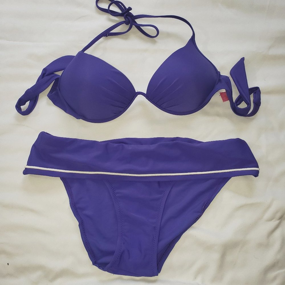 Rachel Lym Size Large Womens Two Piece Swim Suit Bikini Purple #A14J